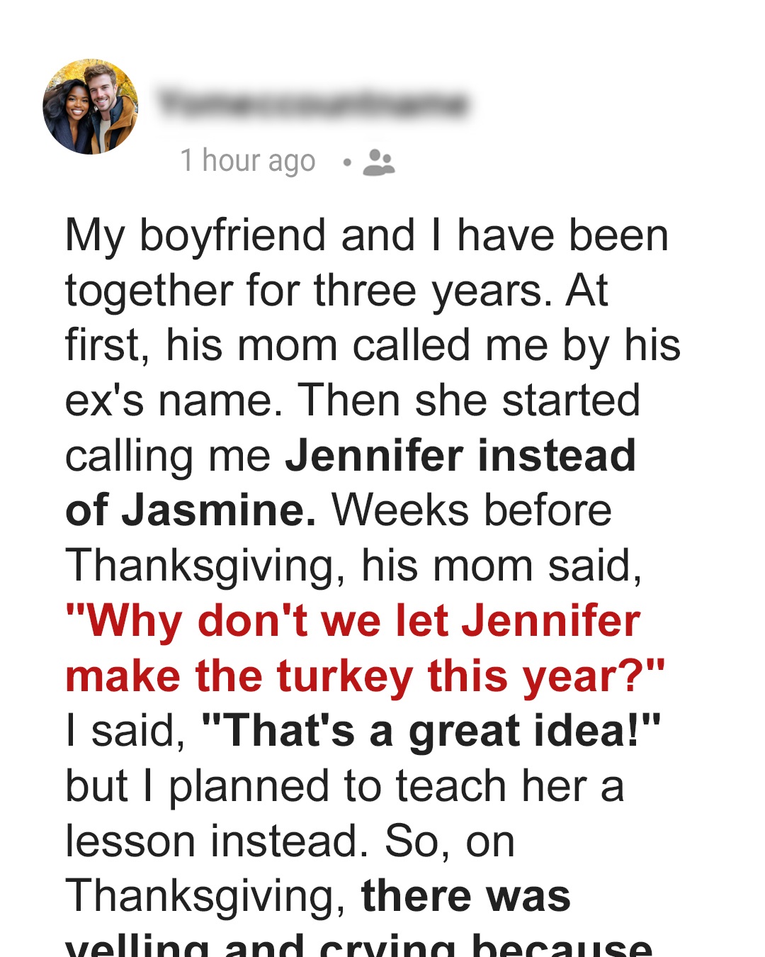 My Boyfriend’s Mom Kept Calling Me the Wrong Name, So I Caused a Thanksgiving Full of ‘Yelling’ & ‘Crying’